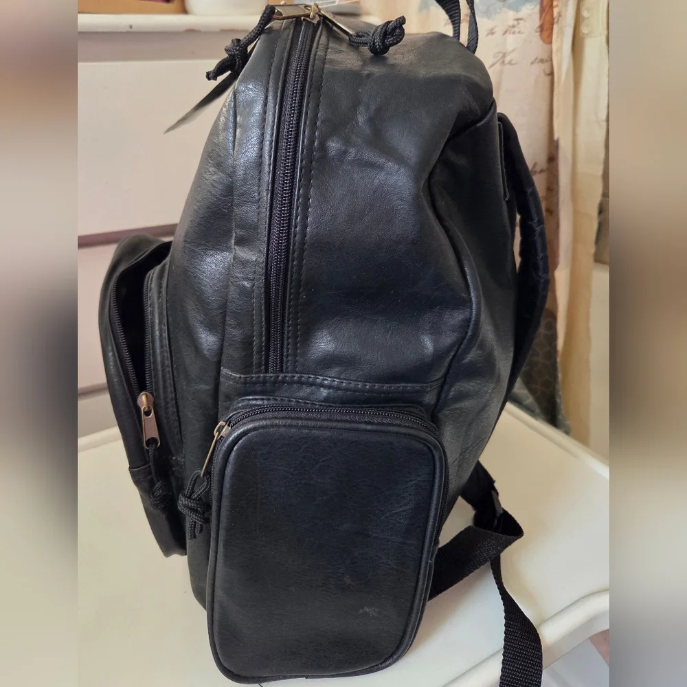 Citi Sport Black Vegan Leather Vintage Men's Moto Backpack NWT